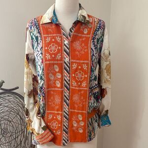 John Mark Orange Floral Embroidered Button-Front Shirt